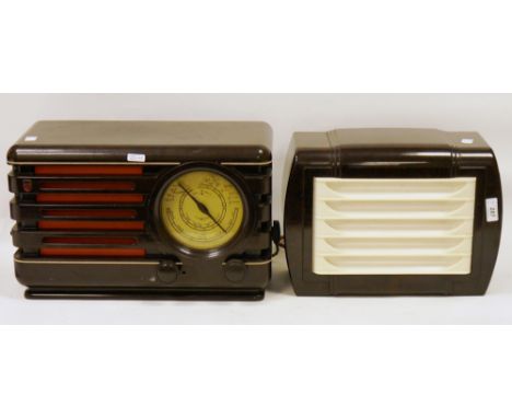 Art Deco Phillips brown bakelite cased radio (converted to bluetooth), 39cm wide together with an Art Deco Raymond Ltd Electr
