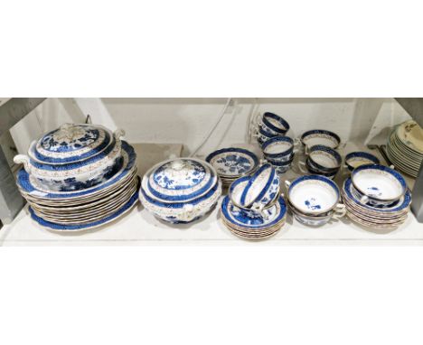 Booths Real Old Willow pattern blue and white transfer-printed part part dinner- service, 20th century, printed blue marks, p