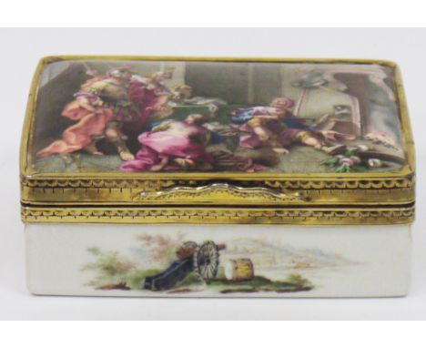 German enamel and gilt-metal mounted rectangular snuff-box, probably late 18th century, the cover finely painted with two Rom