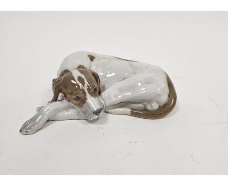 Royal Copenhagen porcelain model of a recumbent pointer, modelled by&nbsp;Lauritz Jensen, incised L.J. to base, printed green