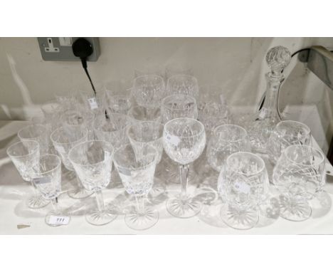 Waterford crystal cut glass part table service&nbsp;including wine glasses in sizes, brandy balloons, sherry glasses and a sh