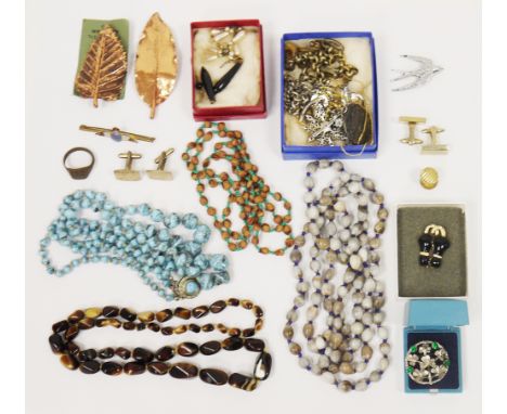 Collection of costume jewellery&nbsp;including beads, simulated jet jewellery, cufflinks, bracelets, marcasite brooches and o