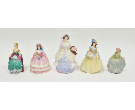 Five Coalport bone china figures of ladies, early to mid-century,&nbsp;comprising Edyth in pale yellow and blue dress and flo