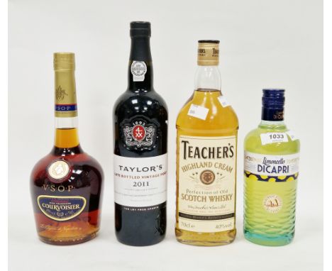 Taylors late bottled vintage port, 2011,&nbsp;a Courvoisier VSOP fine champagne cognac, 70cl, 40% vol, Teachers Highland crea