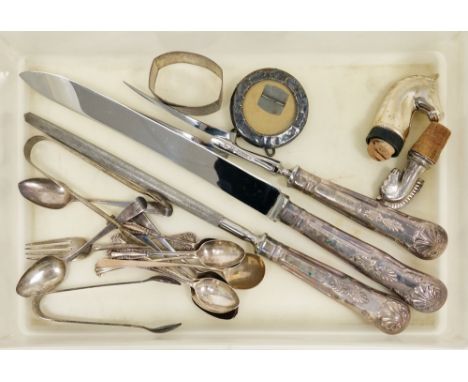 Collection of silver flatware and other items including set of four George III silver teaspoons, six further silver teaspoons
