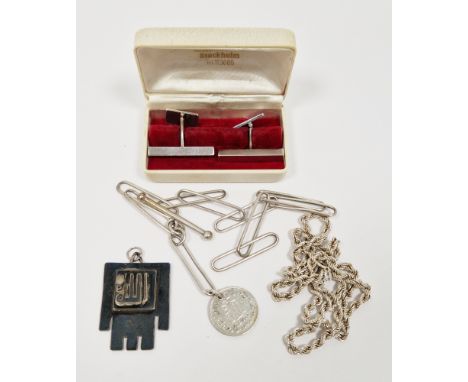 Pair of mid-century Swedish sterling silver bar cufflinks with swivel fastenings, by B. Sorling of Stockholm, together with a