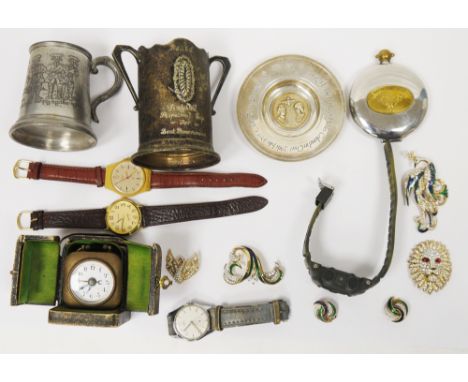 Mixed lot of costume jewellery, silver and collectable items including enamel and crystal glass brooches and earrings, watche