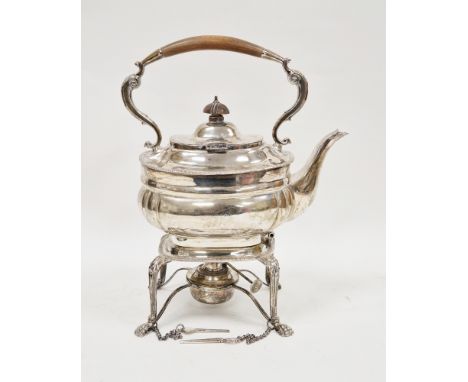 Edward VII silver spirit kettle, London 1909, CS Harris &amp; Sons Ltd, the kettle of oval squat baluster form with gadrooned