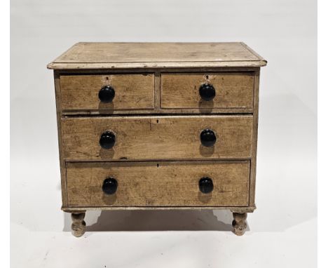 Victorian pine chest, the rectangular top with thumbmould edge, over two short and two long graduated drawers, with large ebo