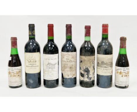 Five bottles of assorted red wines&nbsp;viz:- Vieux Chateau Saint Pierre Montagne St Emilion 2001; Amiral de Beychevelle, St 