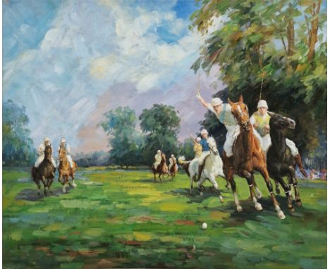 20th/21st century school Oil on canvas Polo players, unsigned, unframed, 50.5cm x 60cm