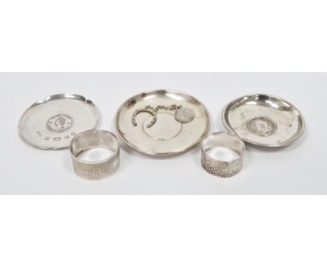 Collection of silver and white metal items including Queen Elizabeth II silver jubilee commemorative pin tray, Birmingham 197