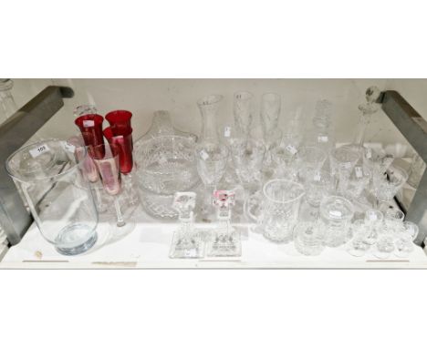 Collection of assorted glassware&nbsp;including a Dartington decanter and stopper with commemorative acid-etched tennis inscr