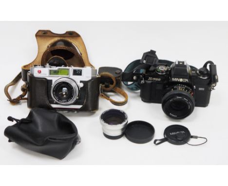 Minolta X700 camera, a macro lens and&nbsp;a Petri camera&nbsp;in case&nbsp;