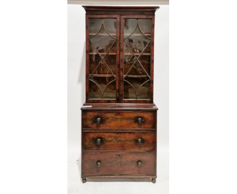 19th century mahogany library bookcase, the moulded cornice over two astragal glazed doors, opening to three adjustable shelv