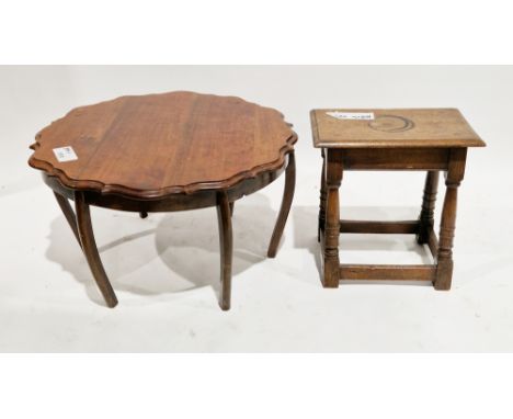 17th century-style oak joint stool, the rectangular seat with thumbmould edge, on barrel, turned and block supports united by