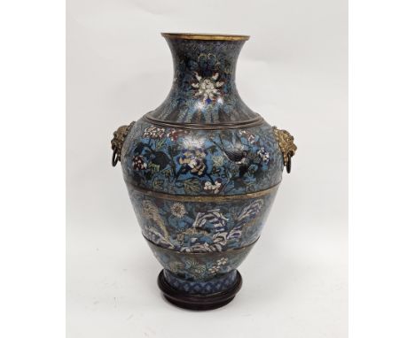 Chinese cloisonne enamel and gilt-bronze baluster vase, Qianlong period (1736-1795), divided by four gilt bands, each each de