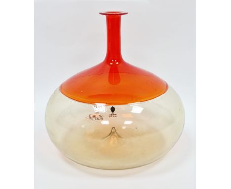 Tapio Wirkkala (1915-1985) for Venini Murano compressed globular bottle-shaped vase&nbsp;from the Bolle Series, with orange n