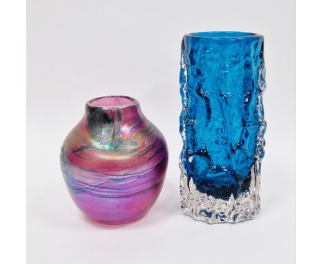 Whitefriars kingfisher blue bark vase&nbsp;designed by Geoffrey Baxter, 15.5cm high and&nbsp;a glass form studio oviform vase