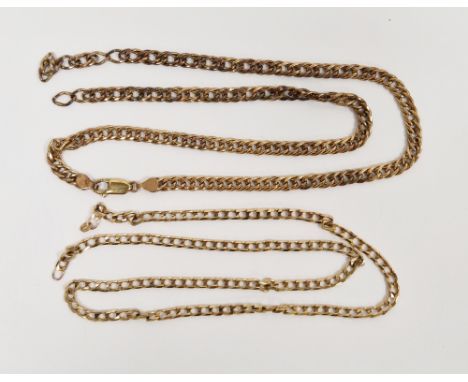 9ct yellow gold curb-link necklace, 47cm long together with a 9ct yellow gold double-link necklace, 51.5cm long (both a/f),&n