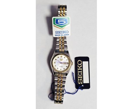Lady's Seiko stainless steel and gilt metal automatic wristwatch&nbsp;having baton numerals, calendar aperture, side winder a