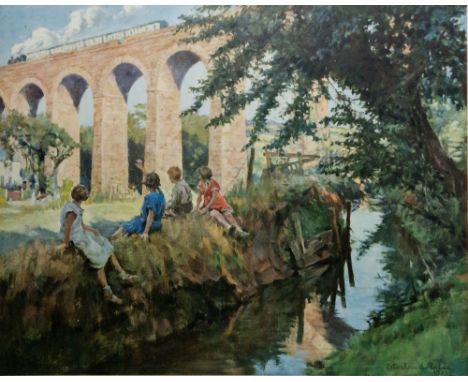 Stanhope Alexander Forbes (1857-1947) Colour print "The Viaduct at Perranwell, Falmouth, Cornwall", signed in pencil lower ri