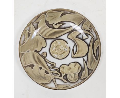 Alan Caiger-Smith (1930-2020) for Aldermaston Pottery, a gold lustre circular dish, decorated with a central roundel and styl