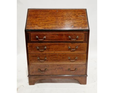 Edwardian mahogany and chequer inlaid bureau, the sloping drop front opening to a fitted interior, over four long graduated d
