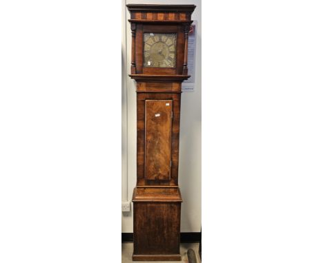 Georgian mahogany 30-hour longcase clock, 10" square brass dial signed Tho. Vernon, Ludlow, in square pediment hood with unus