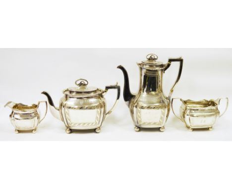 19th century silver matched four piece tea service, the tea pot and coffee pot Sheffield 1875, Fentons Bros and the milk and 