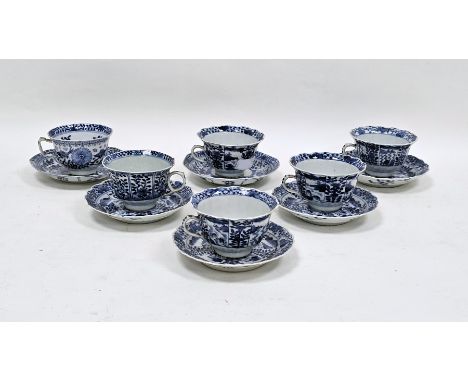 Chinese porcelain composite set of blue and white teacups and saucers, with four character Kangxi marks, some probably later 