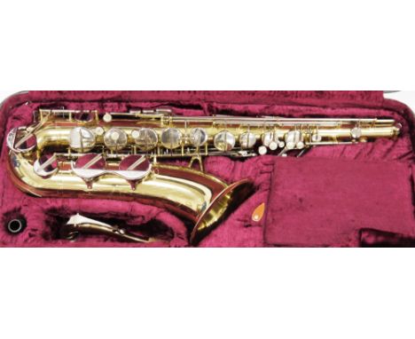 &lsquo; La Fleur &lsquo; saxophone imported by Boosey &amp; Hawkes, with a gilt brass finish, no.165665, 81cm high, fitted in
