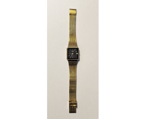 Gent's Rotary gilt metal bracelet watch, the square black dial with baton markers and date aperture, in case&nbsp;
