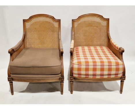 Pair of contemporary Wesley Barrell bergere armchairs&nbsp;in the Edwardian manner, having cane back and double cane sides, t