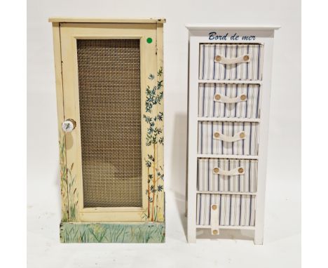 Painted hardwood bookcase cupboard, the sides handpainted with scenes of a naked woman by a lake, the glazed door with metal 