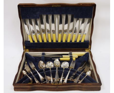 Early 20th century walnut cased canteen of silver plated cutlery&nbsp;by Ryals, Art Deco Grecian patterned handles, six place