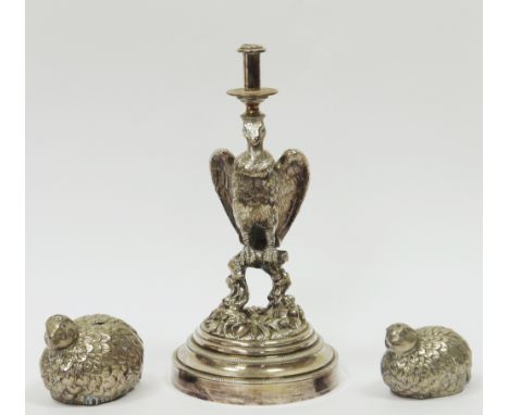 Late 19th century silver plated candlestick&nbsp;cast in the form of an eagle perched on a branch with flowers and leaves bel