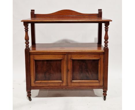 Late 19th/early 20th century mahogany buffet&nbsp;having a shaped back rail, the thumbmould edge top supported with turned ba