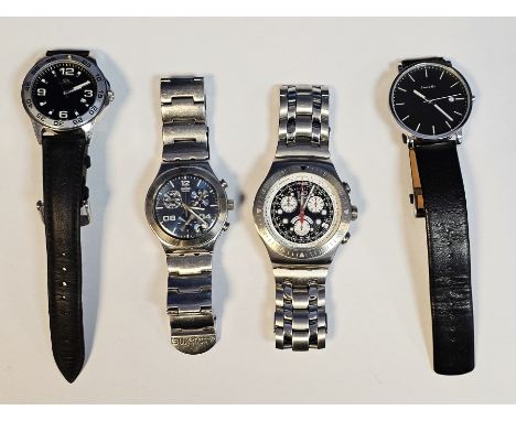 Gent's Swatch Irony stainless steel wristwatch, battery operated with three subsidiary dials to the black circular dial and h