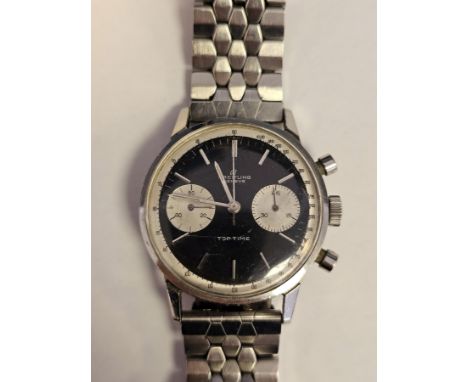 Breitling Top Time gent's stainless steel cased chronograph wristwatch, the black dial with raised baton hour markers, two su