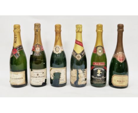 Six bottles of vintage champagne&nbsp;to include Krug Grande Cuvee, 75cl, Laurent Perrier, Moet &amp; Chambol, Wolf Blass Cha