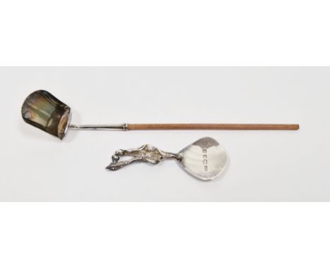George III silver tea caddy shovel, Birmingham 1819, Joseph Taylor, of plain form on a replaced wooden handle, 19cm long,&nbs