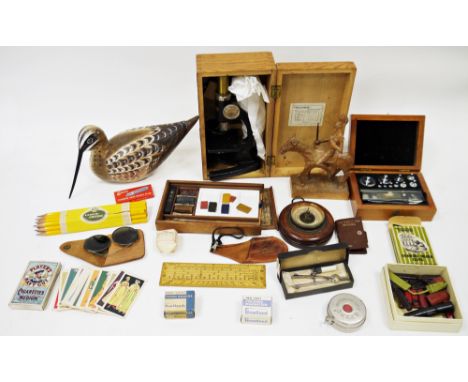 Mixed lot of collectables&nbsp;including a boxed Milbro student microscope, a mahogany cased jeweller's weights set, an early