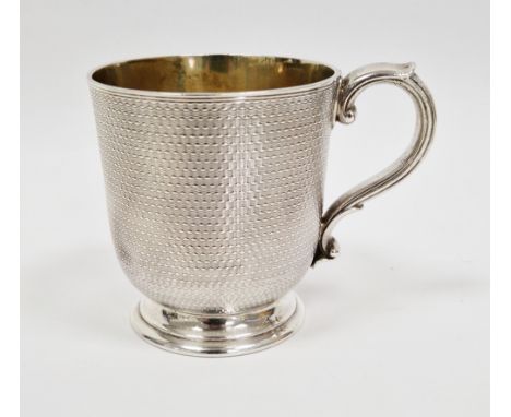 Victorian silver christening mug, London 1858, Garrard &amp; Co, with engine-turned decoration, cartouche engraved with initi