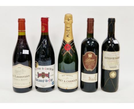 Moet et Chandon Brut Imperial champagne&nbsp;and Le Prince de Courthezon 2009 Chateauneuf du Pape, 2000 reserva Castillo de C