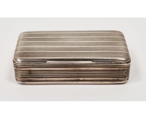 George III silver snuff box, Birmingham 1813, William Pugh, of rectangular form with ribbed decoration, the hinged lid openin