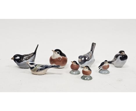 Collection of Royal Copenhagen porcelain models of birds, printed blue and green marks, various painted shape numbers, includ