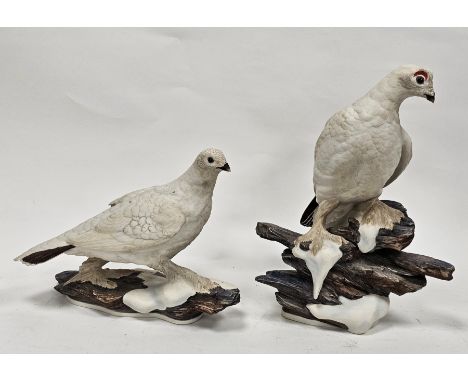 Pair of Boehm limited edition Ptarmigan birds, black printed marks, made in the USA, each naturalistically modelled perched o