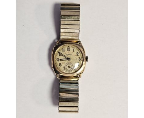 Gent's Rotary 9ct gold strap watch, the circular dial with subsidiary seconds dial and on later gold plated expanding bracele
