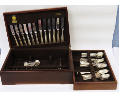 Arthur Price of England partial canteen of silver plated cutlery, the case with lift-out tray and another oak cutlery box par